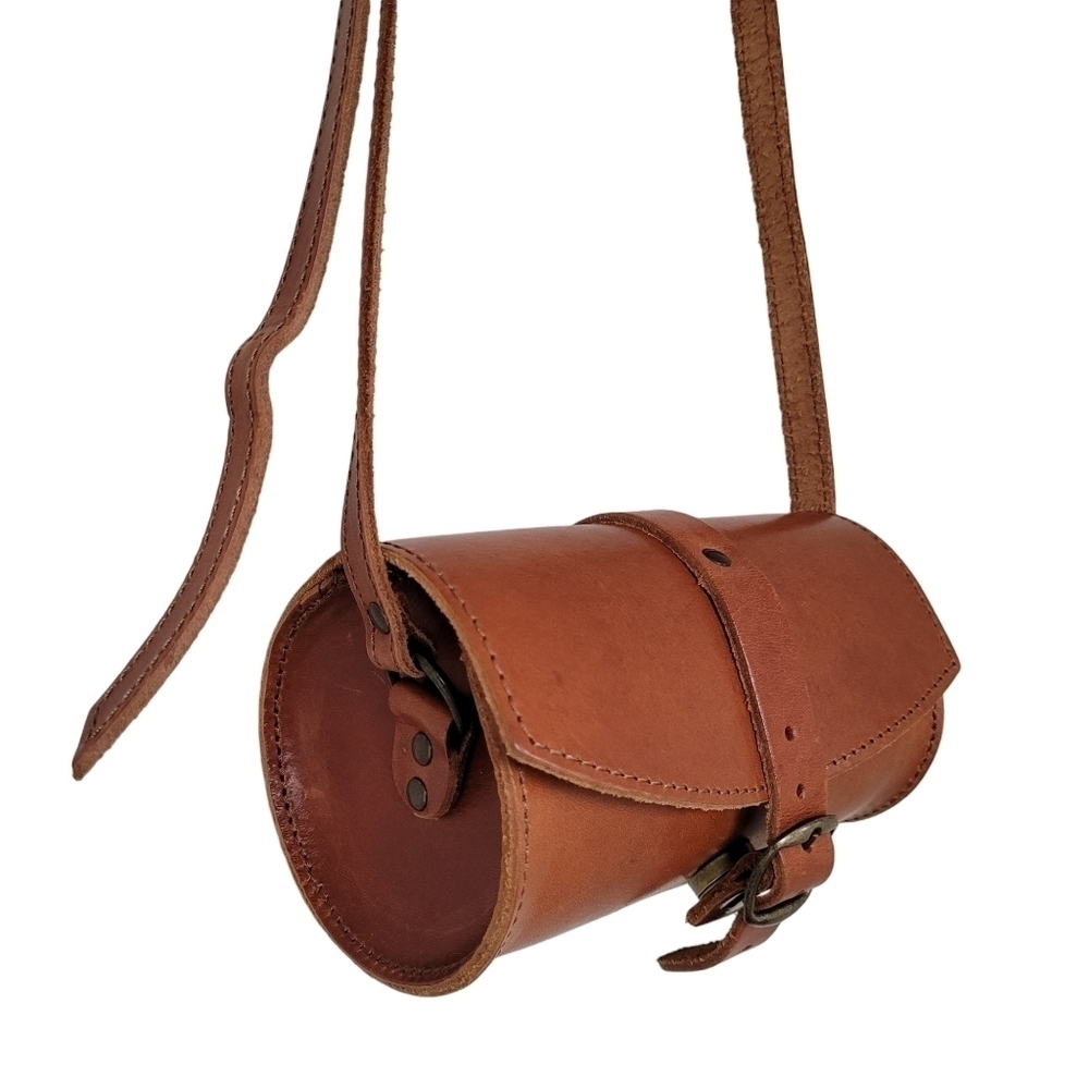 Genuine Leather Cylinder Shape Mini Crossbody Bag Handmade in Greece - Picture 4 of 15